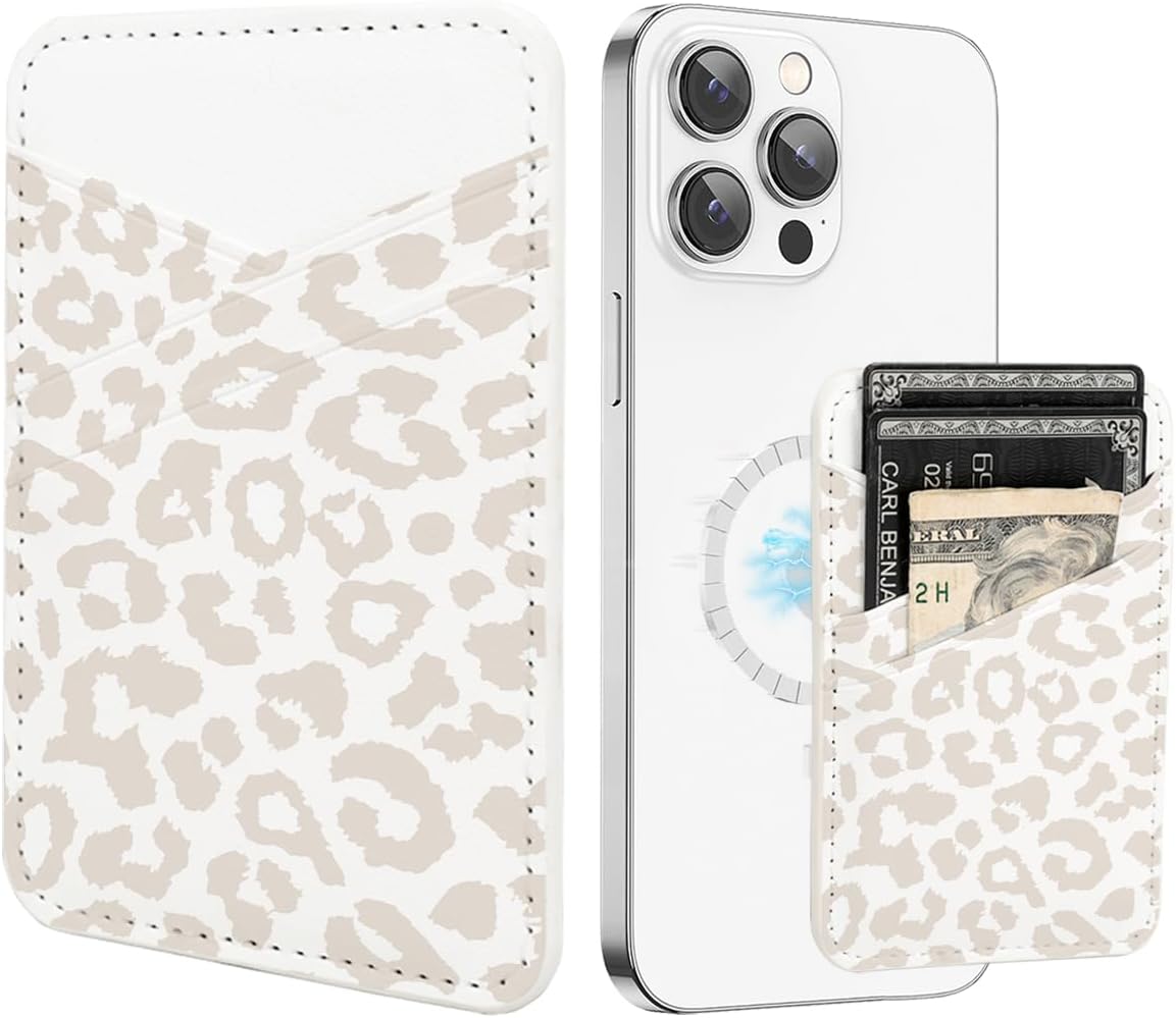 uCOLOR Magnetic Wallet Card Holder-Compatible with MagSafe for iPhone 15/14/13/12 Series, Magnetic Phone Wallet for Back of Phone with 3 Cards SlotApple Mag Safe Wallet (Beige Leopard)