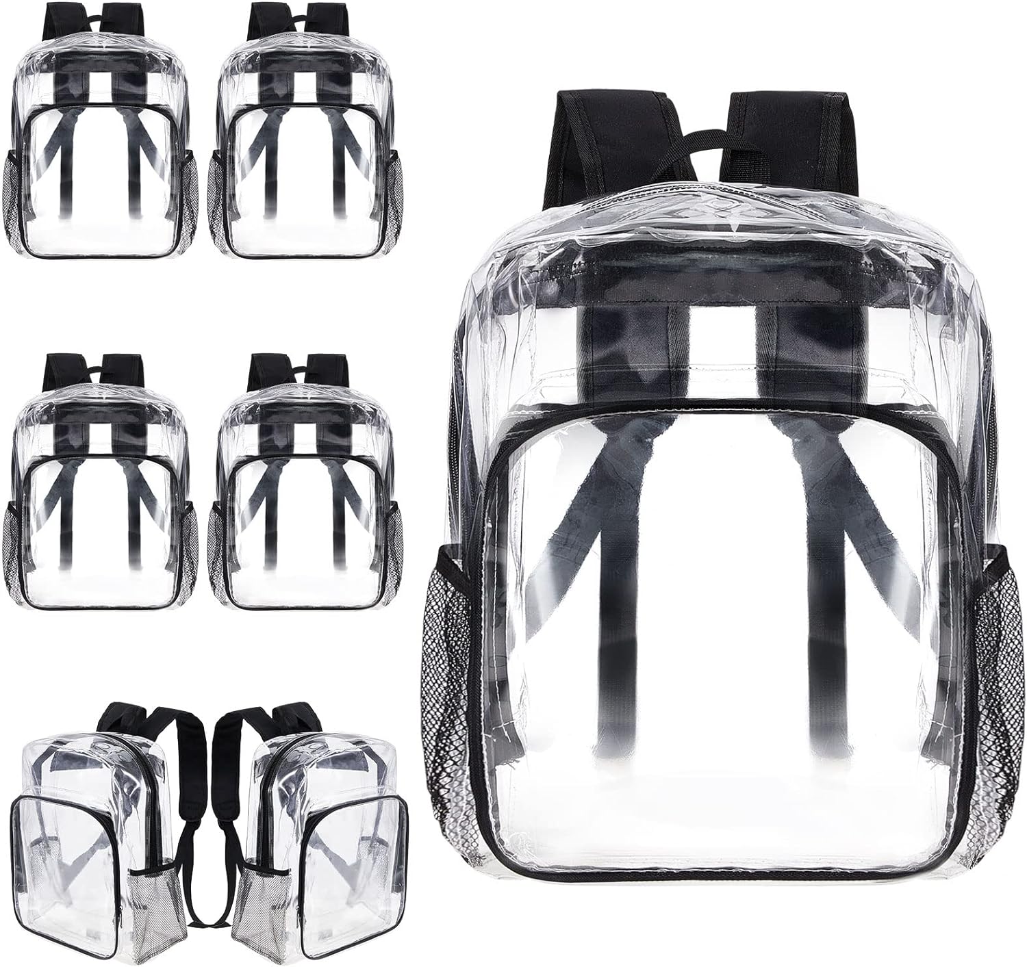 Amylove 6 Pcs Clear Backpack Bulk Stadium Approved 12 x 6 x 12 Heavy Duty Clear Backpacks for School Sport(Black)