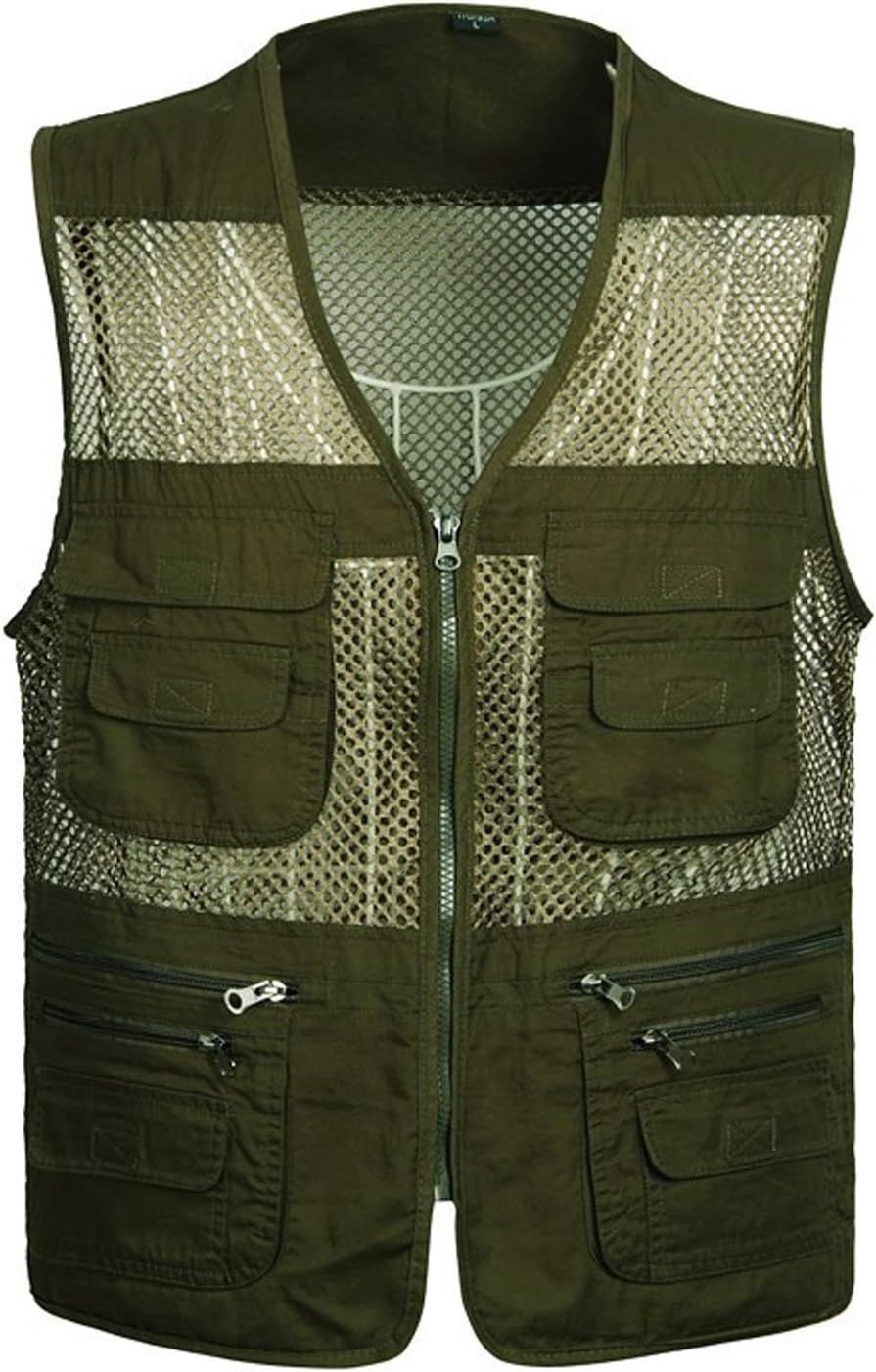 Flygo Mens Mesh Quick Dry Outdoor Work Fishing Travel Photo Vest with Multi Pockets