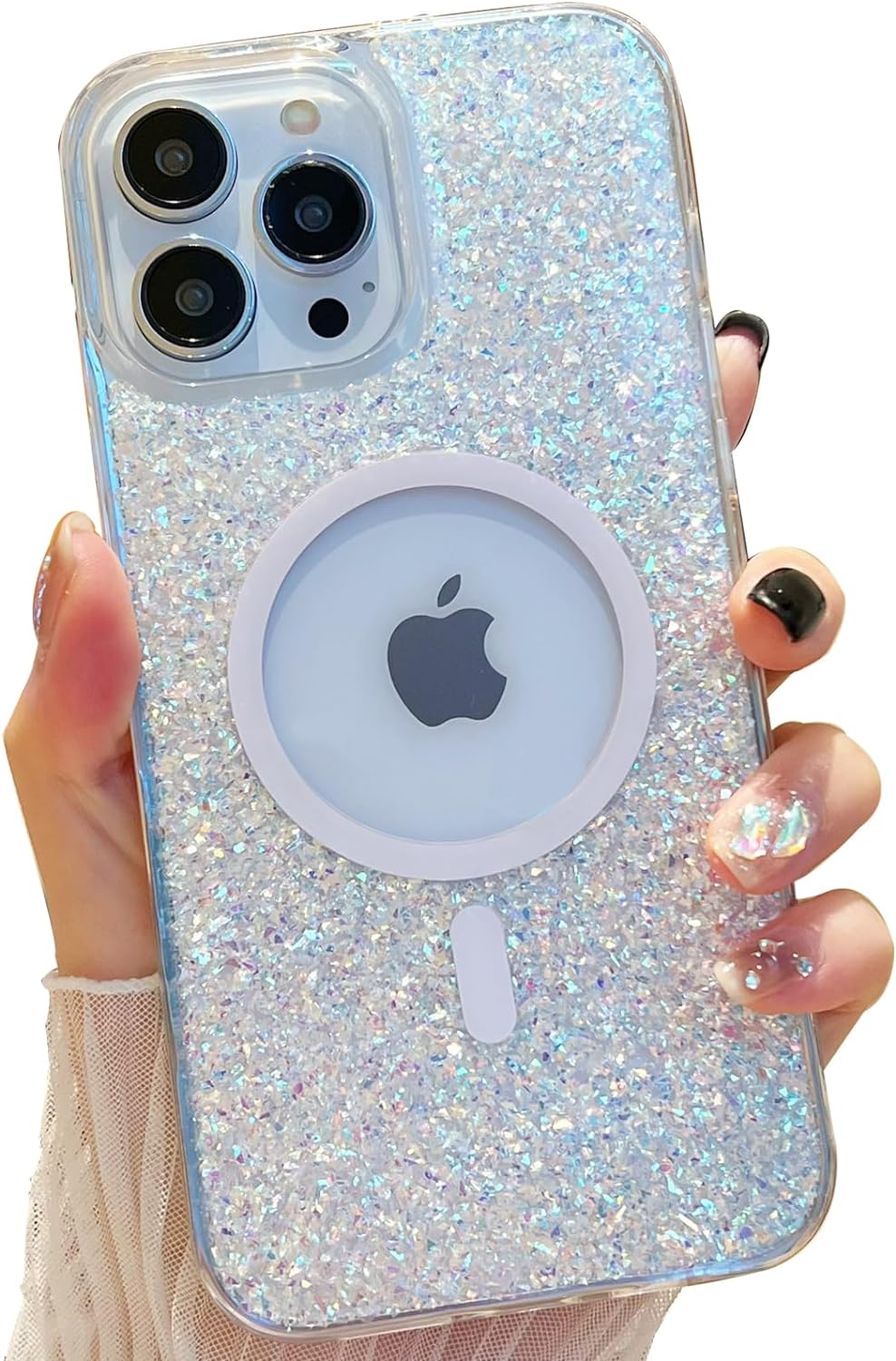 Cute Glitter for iPhone 13 Pro Max Case [Compatible with MagSafe] [10FT Drop Protection] Magnetic Cover with Bling Sparkle for Women Girls 6.7-Sparkly Silver