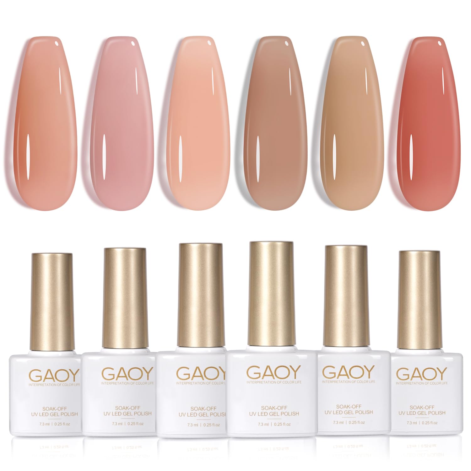 GAOY Sheer Nude Nail Polish Set, 6 Neutral Skin Tone U V Gel Polish Colors for Nail Art Home DIY Manicure Kit