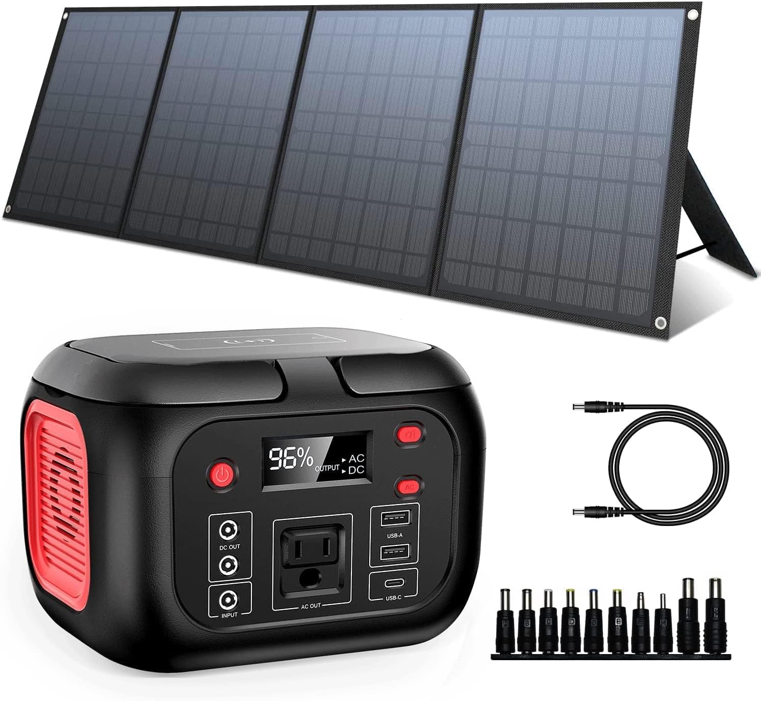 SinKeu 200W Portable Power Station with 40W Foldable Solar Panel with Fast Wireless Charger for Outdoors Camping Home Emergency Travel Hunting Fishing