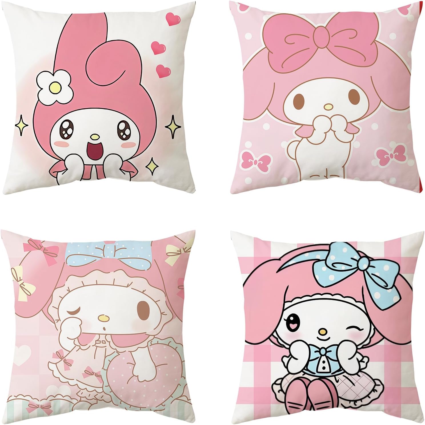 Kawaii Throw Pillow Covers Set of 4, Cute Cartoon Anime Decorative Pillows Covers for Bed and Couch/Sofa, 18x18 Inch Pillow Cases for Bedroom and Living Room (B)