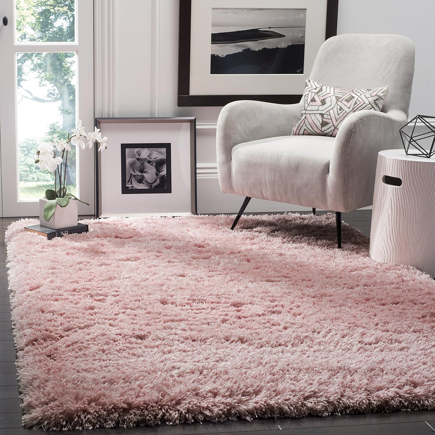 SAFAVIEH Polar Shag Collection Area Rug - 5'1 x 7'6, Light Pink, Solid Glam Design, Non-Shedding & Easy Care, 3-inch Thick Ideal for High Traffic Areas in Living Room, Bedroom (PSG800P)