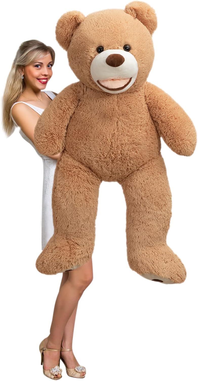 HollyHOME Giant Teddy Bear Stuffed Animals Plush Smile Bear with Footprints 39 Inch Tan