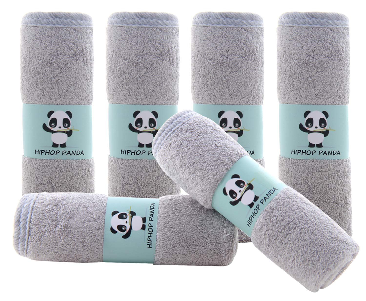 HIPHOP PANDA Baby Washcloths, Rayon Made from Bamboo - 2 Layer Ultra Soft Absorbent Newborn Bath Face Towel - Reusable Baby Wipes for Delicate Skin - Grey, 6 Pack