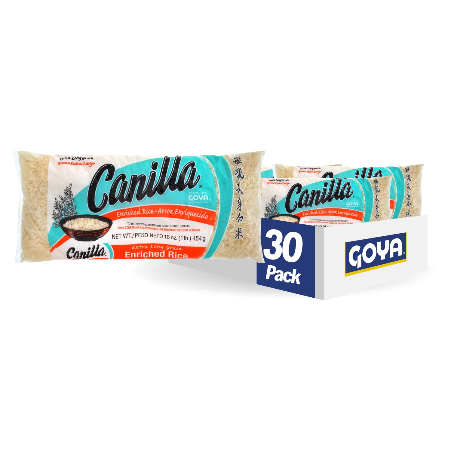 Goya Foods Canilla Extra Long Grain White Rice, 1 Pound (Pack of 30)