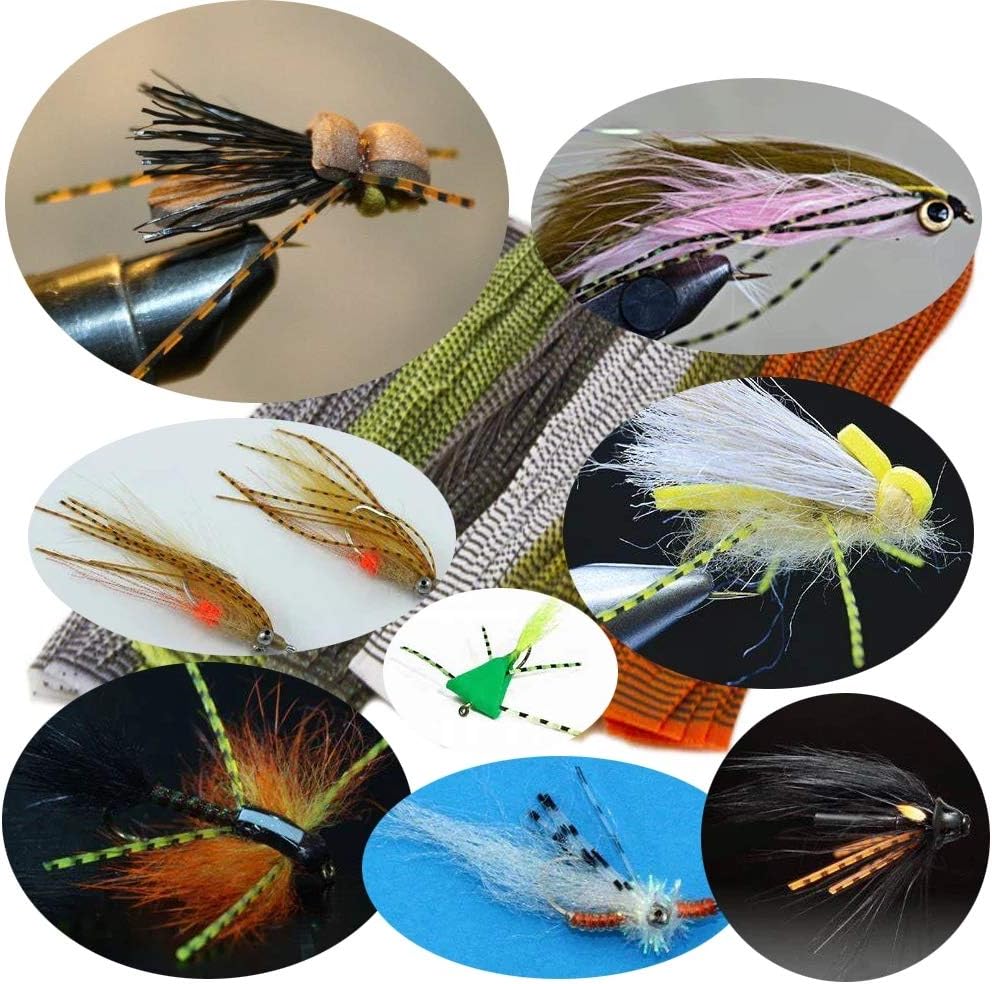 10pcs Mix 10 Color Each 50 Strands/Pack 0.8mm Wide Fly Tying Rubber Flutter Legs Grizzly Barred Black Olive Green Yellow Orange Streamer Zonker Nymph Fly Tying Rubber String