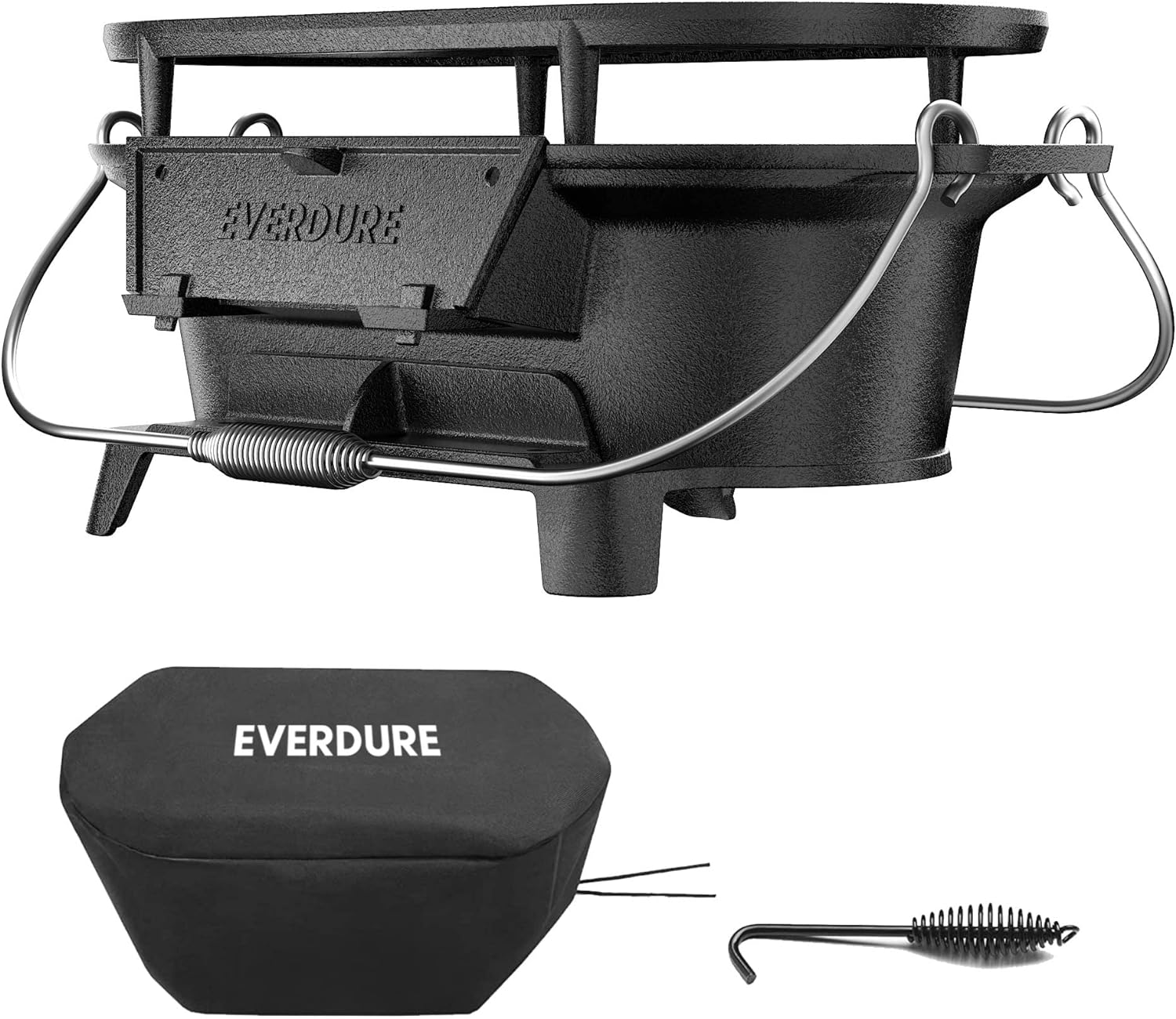 Everdure Oval Cast Iron Grill & Cover  Outdoor, Portable Charcoal Grill and Tabletop Cast Iron Skillet - 100% Cast Iron, Enameled, Durable, Small Charcoal Grill, Camping Stove, Hibachi Grill