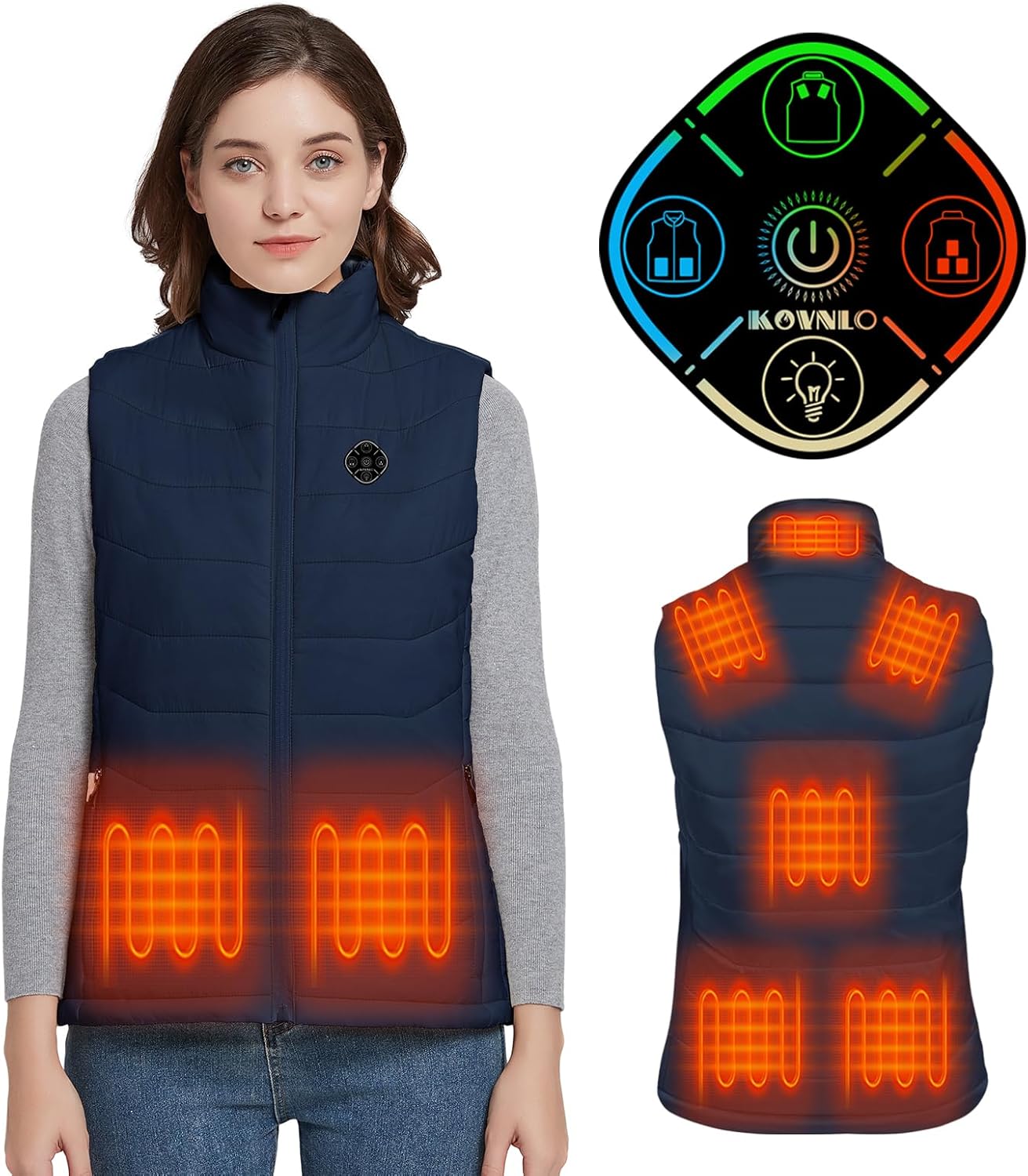 KOVNLO Womens Heated Vest, 4 in 1 Smart Controller, Lights-out Design, Lightweight Heating Vest (Battery Pack Not Included)