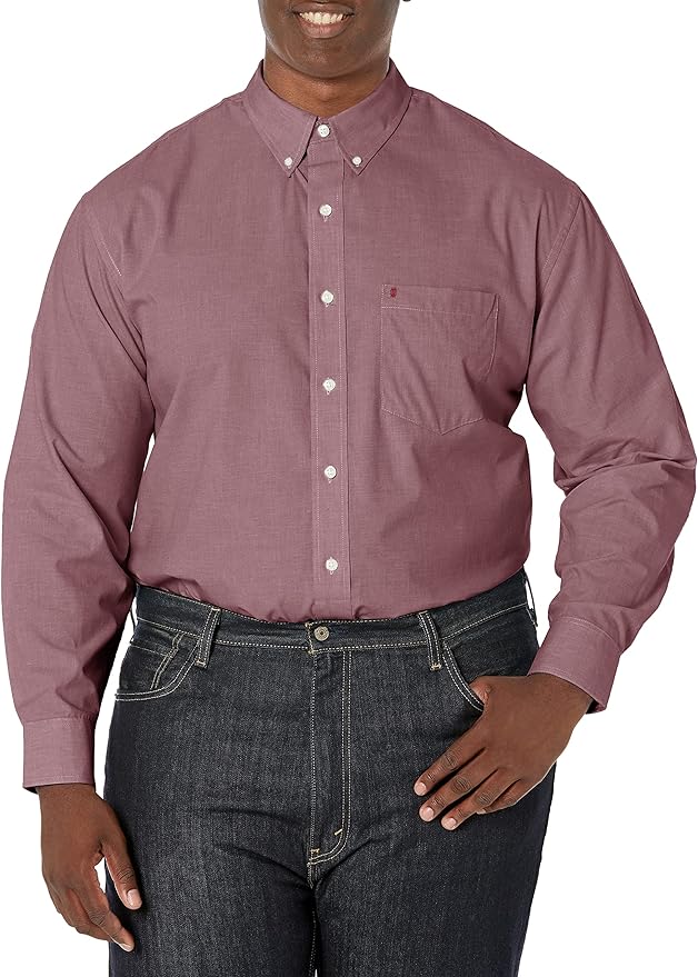 IZOD Men' Big and Tall Button Down Long Sleeve Stretch Performance Solid Shirt