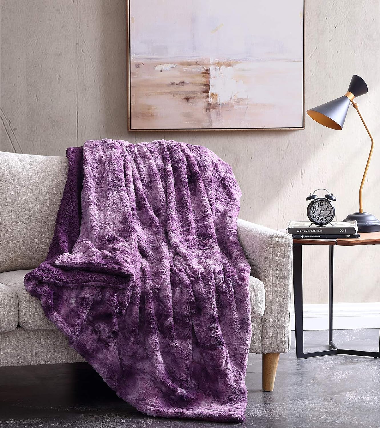 Chezmoi Collection Soft Fuzzy Faux Fur Throw Blanket - Fluffy Warm Cozy Lightweight Reversible Purple Wolf Fur Plush Sherpa Blanket, 60" x 75"