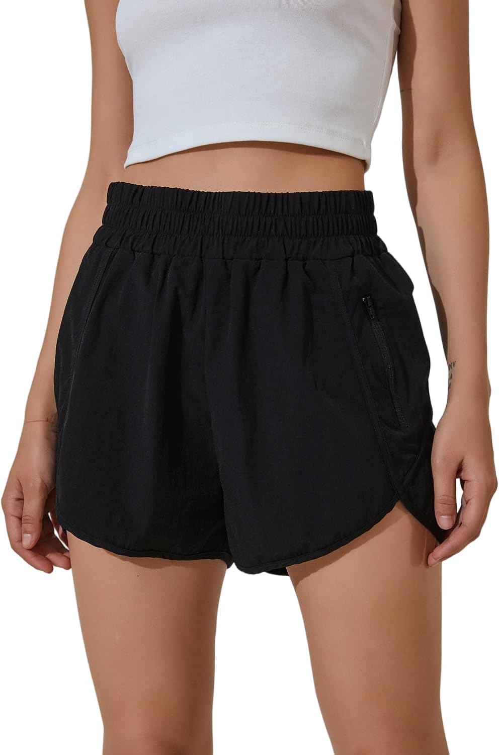 BMJL Womens 7 Inch Inseam Shorts Long High Waisted Shorts Running Athletic Shorts with Zipper Pockets