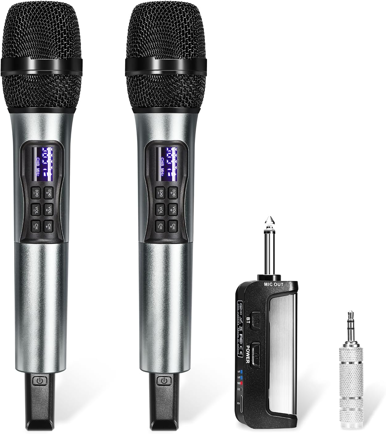 Wireless Microphone Karaoke System with Rechargeable Bluetooth Receiver,Professional Handheld Dynamic Cordless Microphone,UHF 200 FT Range,6.5mm/3.5mm Output, for Singing Karaoke Speech