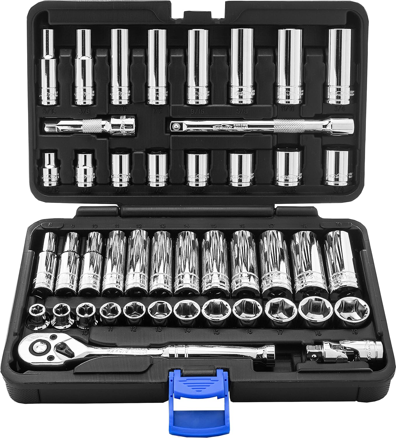 EPAuto 45 Pieces 3/8 Drive Socket Set with 72-Tooth Pear Head Ratchet