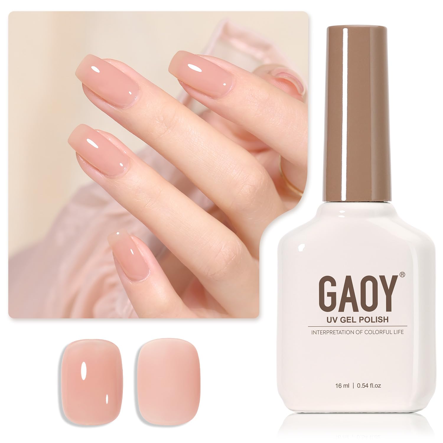 GAOY Jelly Nude Gel Nail Polish, 16ml Sheer Peach Translucent Gel Polish, UV Light Cure for Nail Art DIY, 1711 Peach Oolong