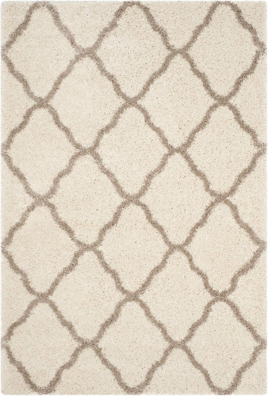 SAFAVIEH Hudson Shag Collection Area Rug - 5'3 x 7'6, Ivory & Beige, Moroccan Trellis Design, Non-Shedding & Easy Care, 2-inch Thick Ideal for High Traffic Areas in Living Room, Bedroom (SGH283D)