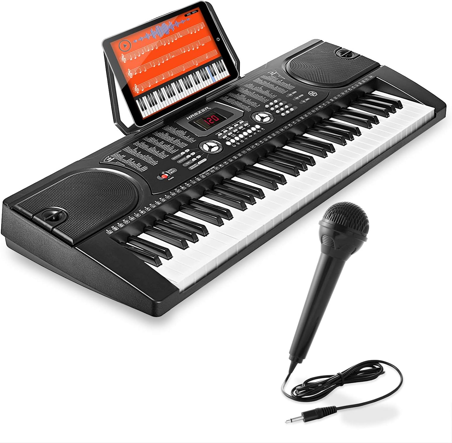 Hamzer 61-Key Digital Music Piano Keyboard - Portable Electronic Musical Instrument - with Microphone and Sticker Sheet