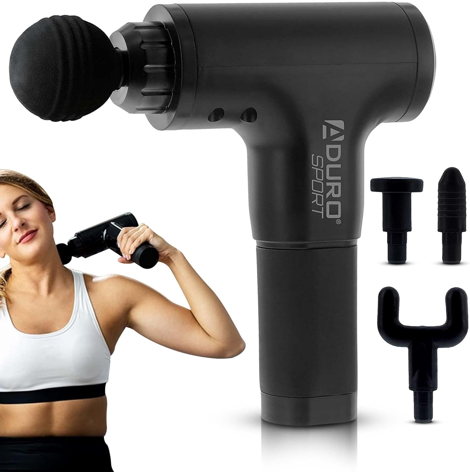 Aduro Percussion Massage Gun Deep Tissue Muscle Massage Gun Handheld, Elite Recovery Electric Hand Held Therapy Massager Gun Perfect for Athletes Full Body, Back, Neck, Shoulder Pain Relief (Black)