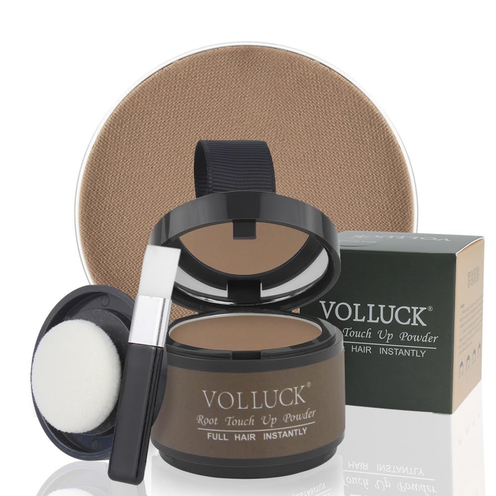 VOLLUCK Root Touch Up Powder Stick - Root Cover Up, Thinning Hair, Bald Spots, Eyebrows, and Beard Line for Women and Men, Brown