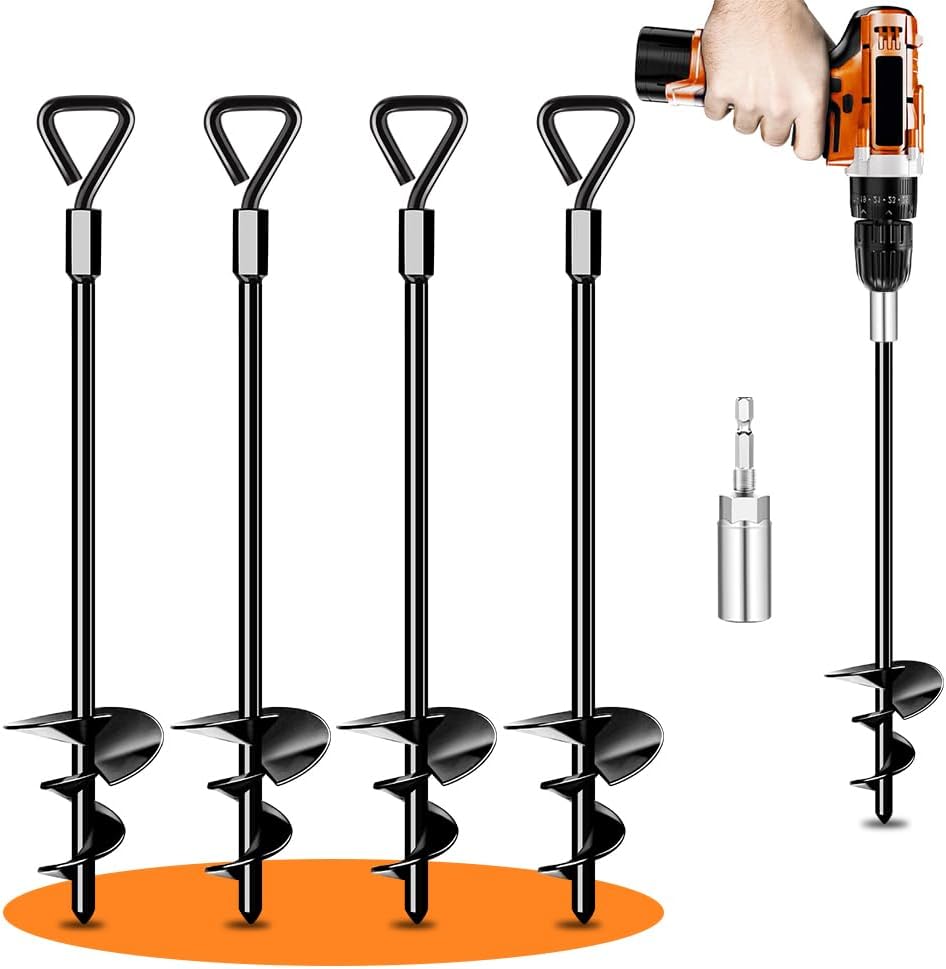 Ground Anchors Tent Stakes Trampoline Anchors Heavy Duty Screw in 4 Pack, Tent Stakes High Winds Heavy Duty for Camping Tent, Canopies, Carports, Sheds, Swing Sets,14in Ground Anchors