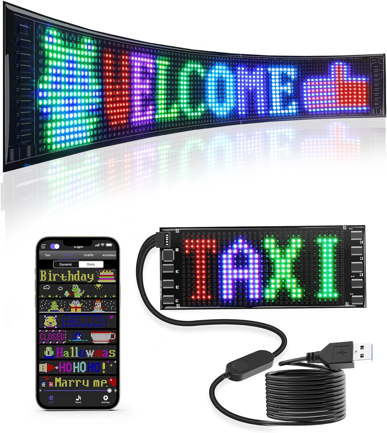 RAYHOME 6.7''x2.76'' & 27''x5'' Bluetooth App Control Flexible LED Sign