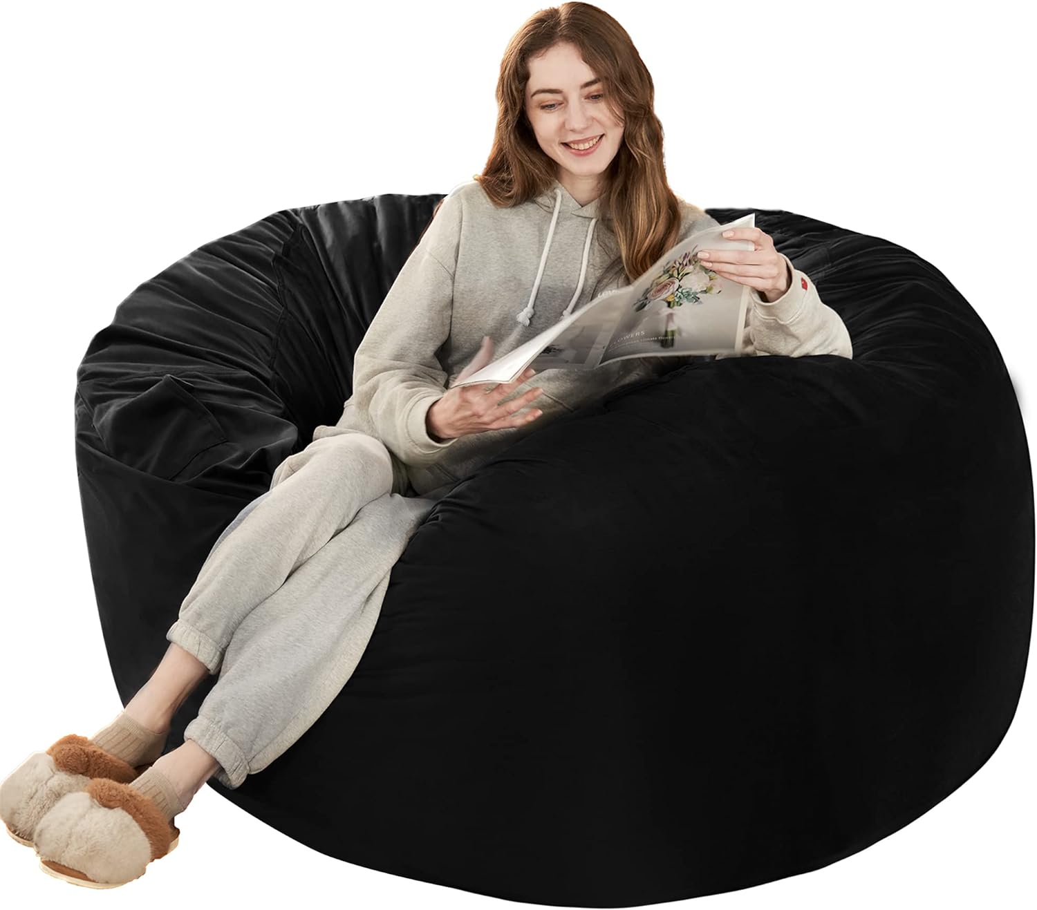 HABUTWAY Bean Bag Chair: Giant 4' Memory Foam Furniture Bean Bag Chairs for Adults with Microfiber Cover - 4Ft, Black