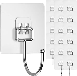 GLUIT Large Adhesive Hooks for Hanging Heavy Duty 22 lbs - Robe Towel Hanger Hooks, Waterproof Adhesive Wall Hooks for Home, Bathroom, Kitchen, Office, and Outdoor, 18 Pack