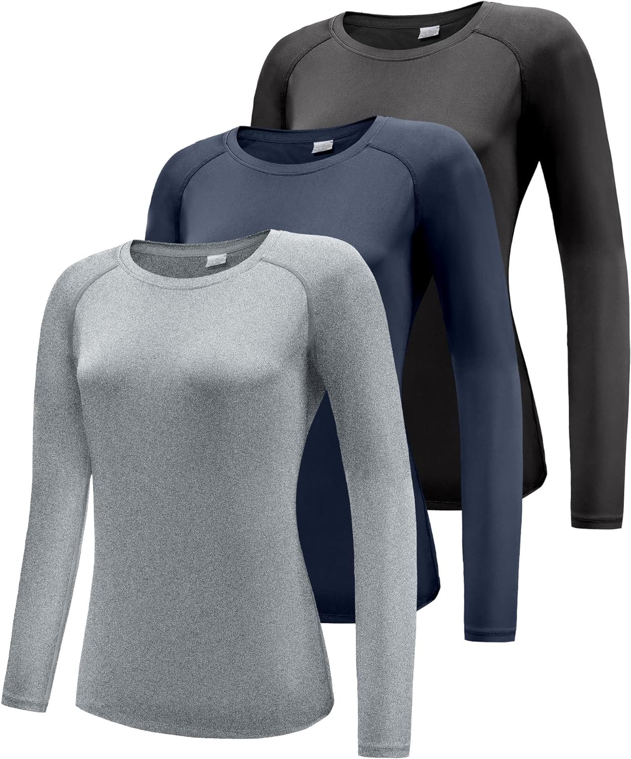 Women' 3 Pack Long Sleeve Workout Running Shirts, UPF 50+ Sun Protection Shirts, Athletic Exercise Gym Yoga T-Shirts Tops