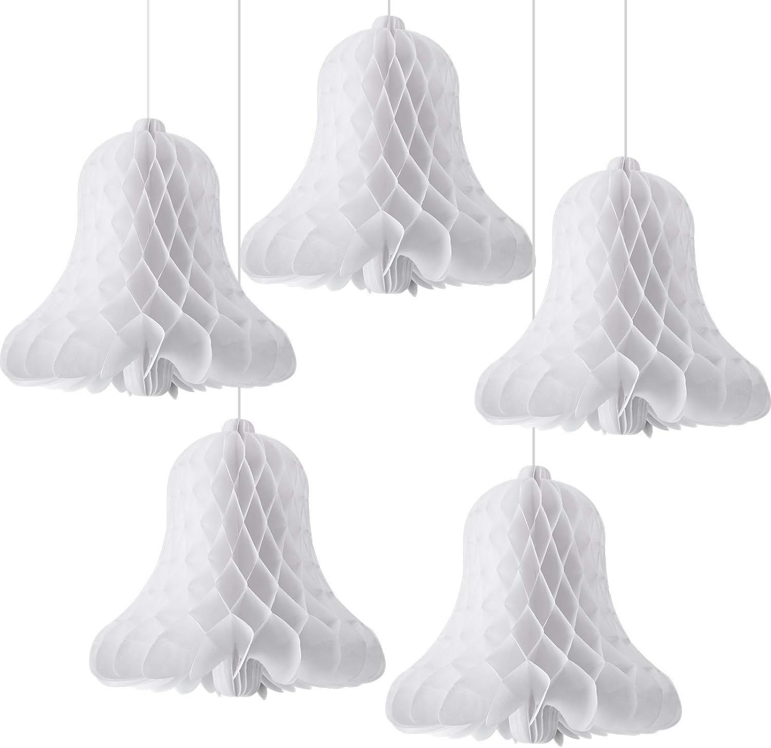 WILLBOND 5 Pieces Paper Wedding Bells White Hanging Big Heavy Honeycomb Bells Bridal Honeycomb Bells Decorating Supplies Suitable for Weddings, Parties, Baby Showers