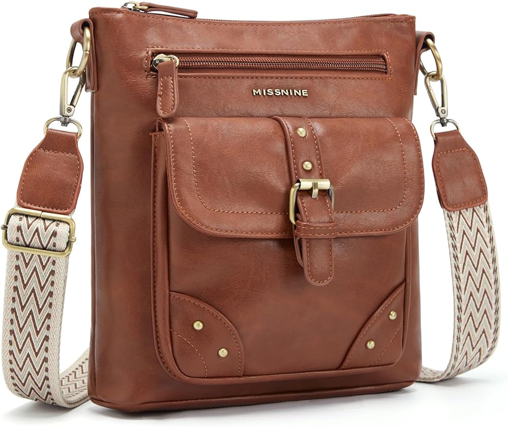 Missnine Crossbody Bags for Women Multi Pocket Purses Soft Leather Medium Shoulder Handbags with Adjustable Strap