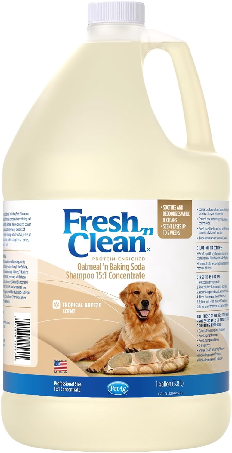 Pet-Ag Fresh n Clean Oatmeal n Baking Soda Shampoo - Tropical Fresh Scent (15:1 Concentrate) - 1 Gallon - Nurtures Dry, Itchy Skin with Vitamin E & Aloe - Strengthens & Repairs - Soap Free