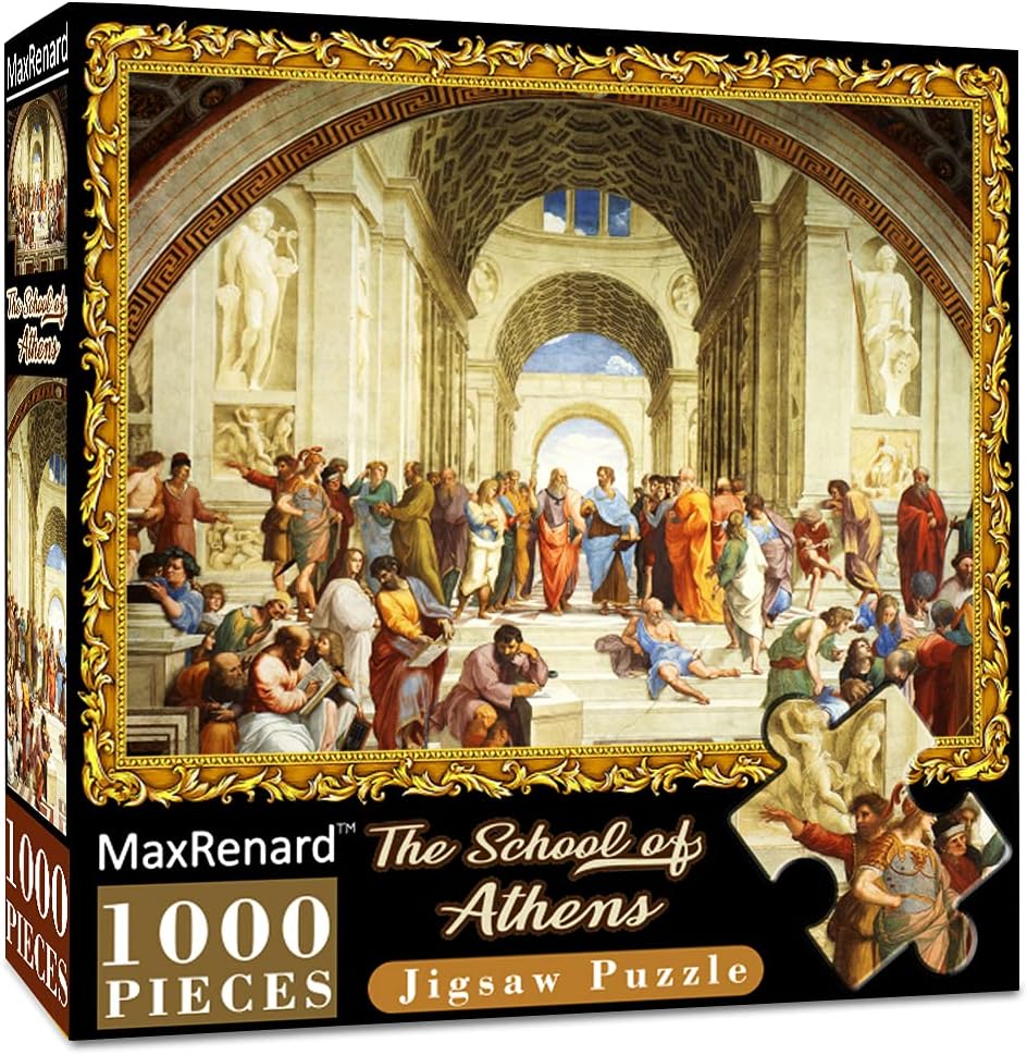 MaxRenard Fine Art Famous Oil Painting Jigsaw Puzzle 1000 Pieces The School of Athens Raphael Puzzle for Adult Museum Collection Home Decoration Family Game Gift