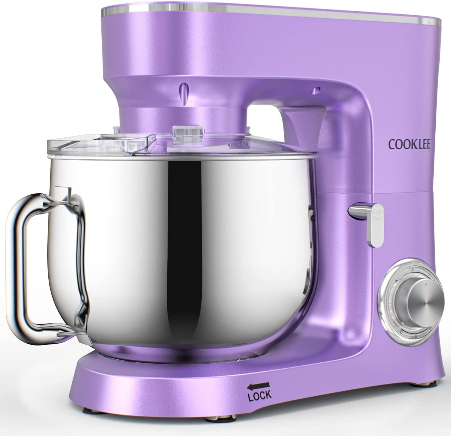 COOKLEE Stand Mixer, 9.5 Qt. 660W 10-Speed Electric Kitchen Mixer with Dishwasher-Safe Dough Hooks, Flat Beaters, Wire Whip & Pouring Shield Attachments for Most Home Cooks, SM-1551, Lavender