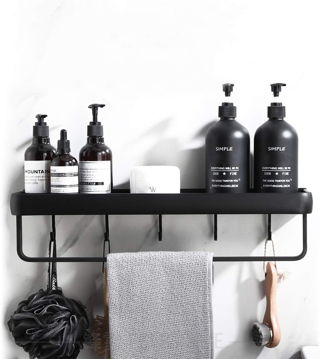 2-Pack Bathroom Shelf (No Drilling) Shower Rack with Towel Bar 16 Shower Shelf with Tower Hooks Shower Caddy Bathroom Rack Bath Rack - Black