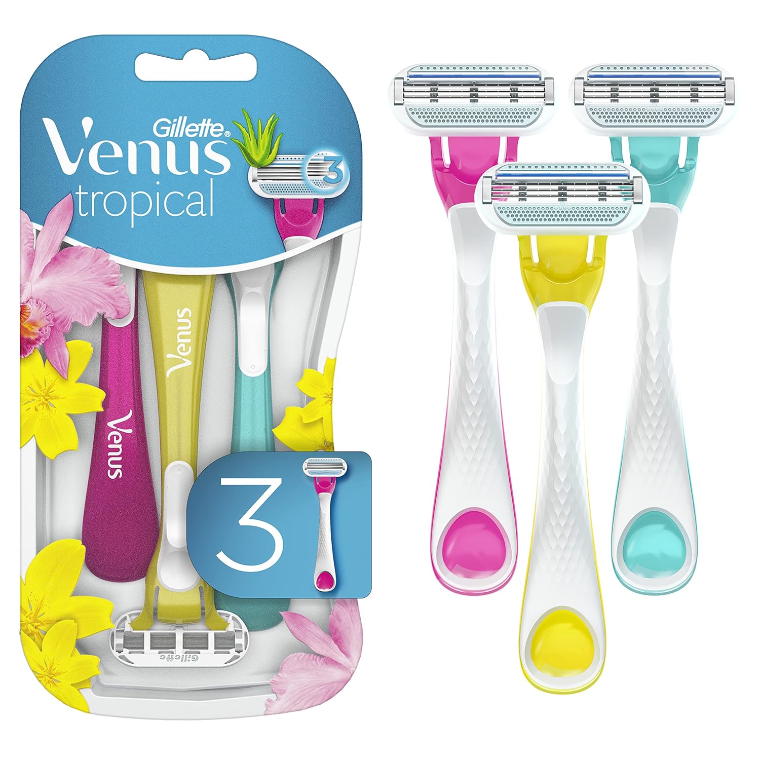 Gillette Venus Tropical Disposable Razors for Women, 3 1 Count, Designed for a Smooth Shave, Tropical Fragrance Scented Handles