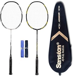 Senston - High Grade 2 Player Badminton Racket Set Carbon Fifer Badminton Sets- Including 1 Badminton Bag/2 Rackets/2 Grip