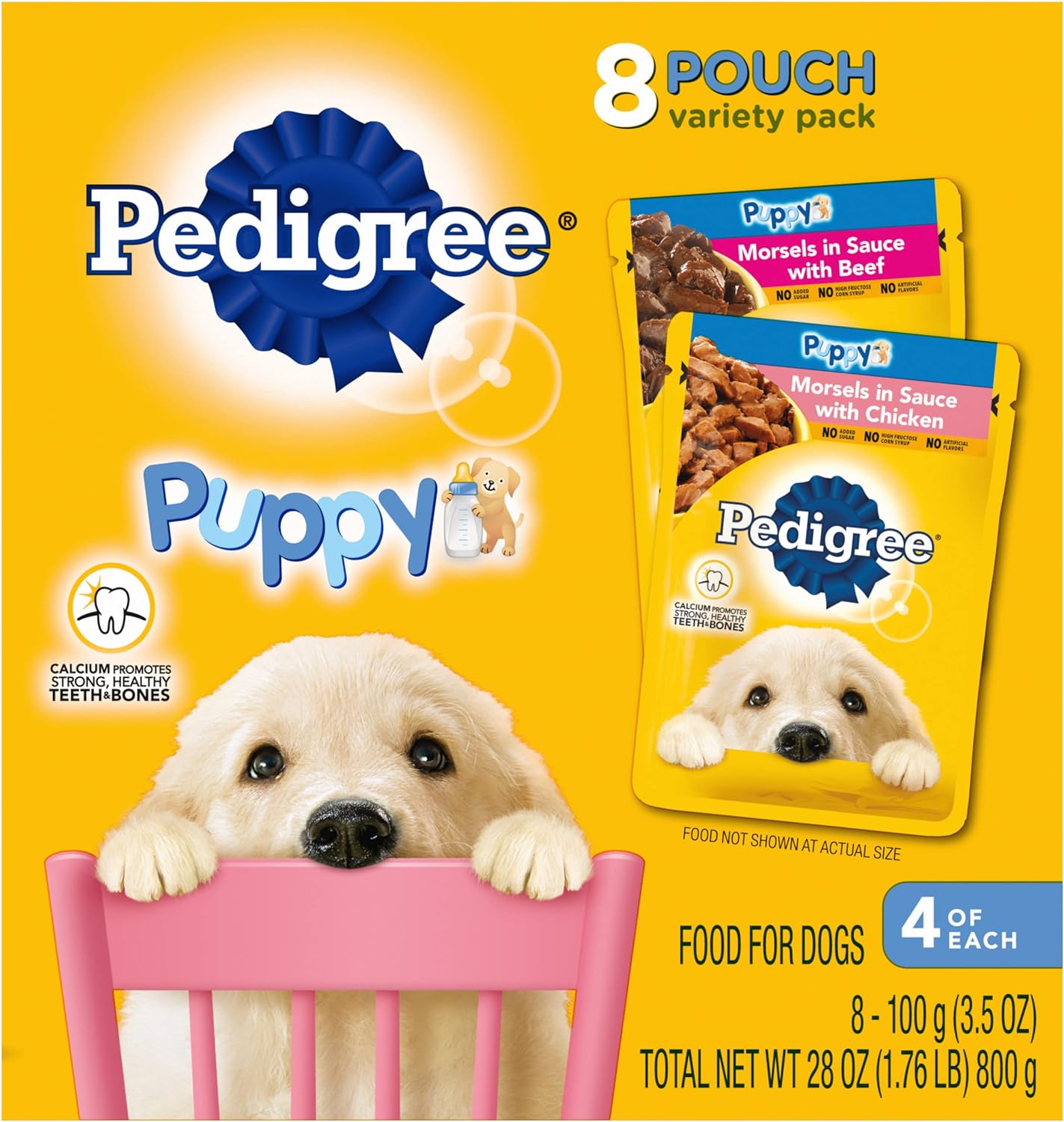 PEDIGREE PUPPY Soft Wet Dog Food 8-Count Variety Pack, 3.5 Oz - 8 Count (Pack of 2), Total 16 pouches.