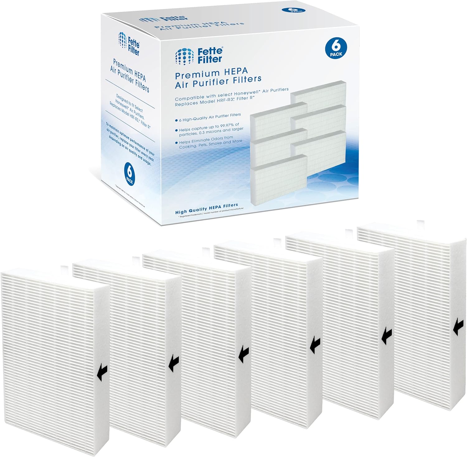 Fette Filter - 6 Pack of Premium True HEPA H13 Filter R Compatible with Honeywell Filter R for All HPA Series Air Purifier Part Number Filter R HRF-R3 HRF-R2 HRF-R1 HRF-ARVP300 HPA300