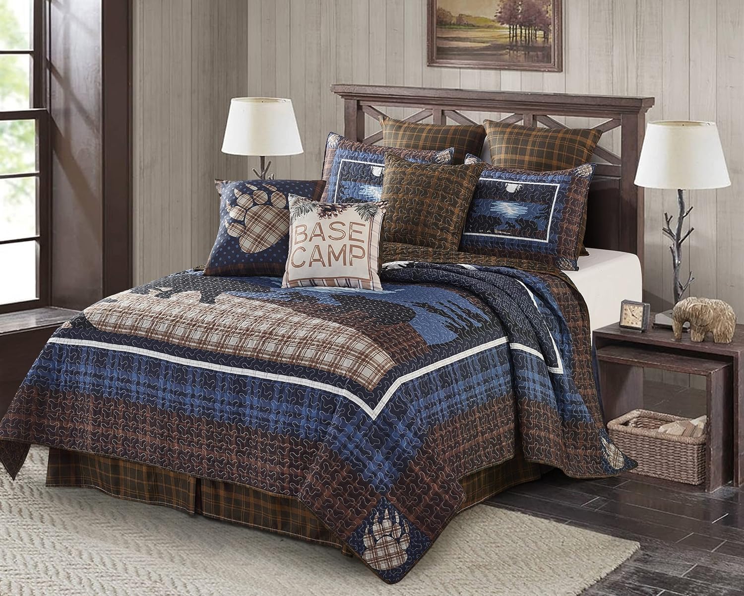 Virah Bella 2 Piece Full/Queen Lodge Quilt Bedding Set - Rustic Country Reversible Comforter Set with Decorative Pillow Shams - Moondance