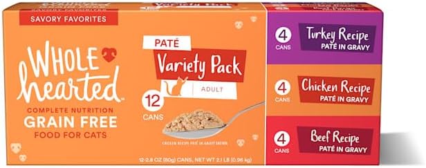 WholeHearted Grain Free Pate Savory Favorites Adult Wet Cat Food Variety Pack, 2.8 oz., Count of 12