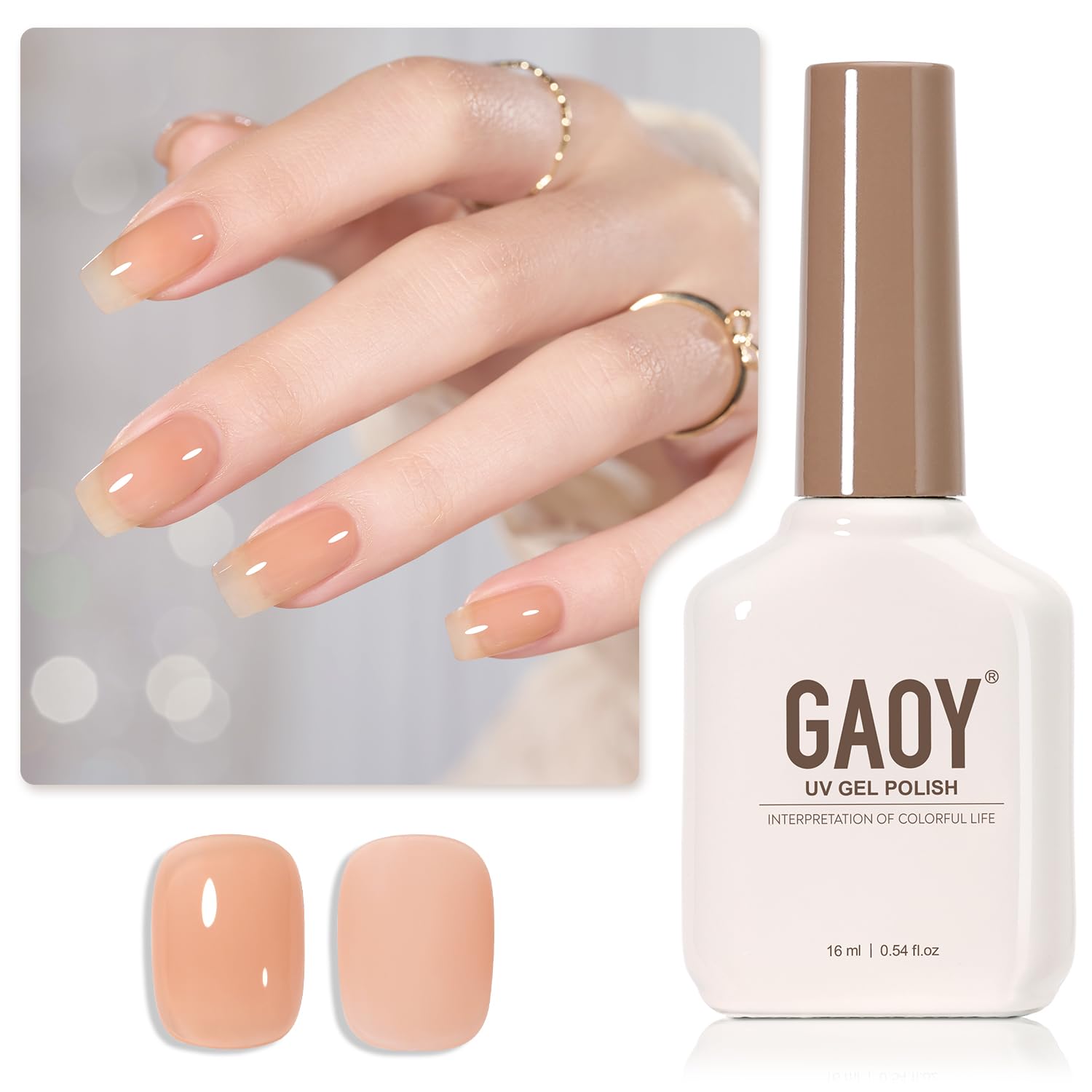 GAOY Jelly Nude Gel Nail Polish, 16ml Sheer Peach Translucent Gel Polish, UV Light Cure for Nail Art DIY, 1717 Pale Peach