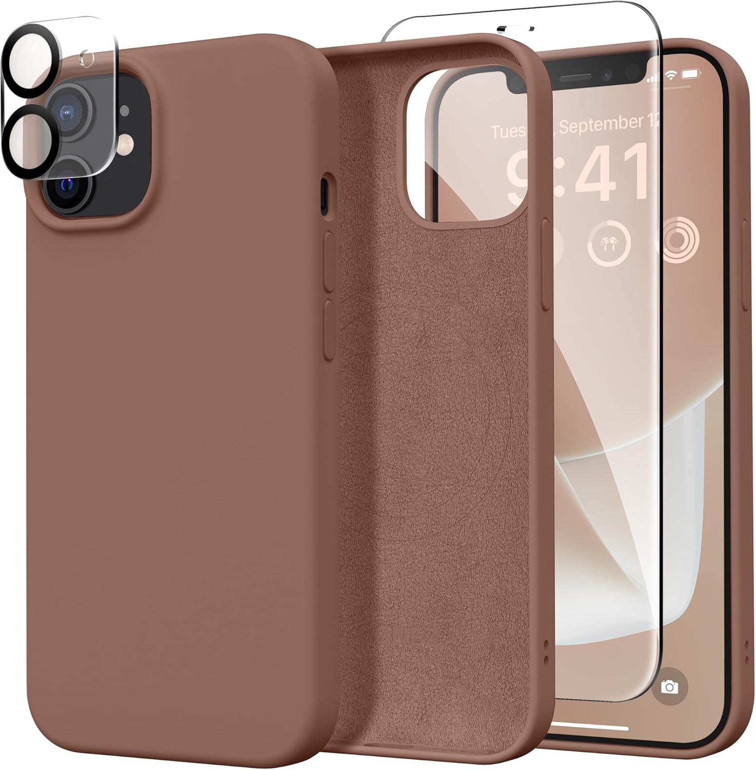 Magnetic Silicone for iPhone 12 Case and iPhone 12 Pro Case, [Compatible with MagSafe][2X Camera Protectors + 2X Screen Protectors], Microfiber Lining Shockproof Phone Cover 6.1, Brown