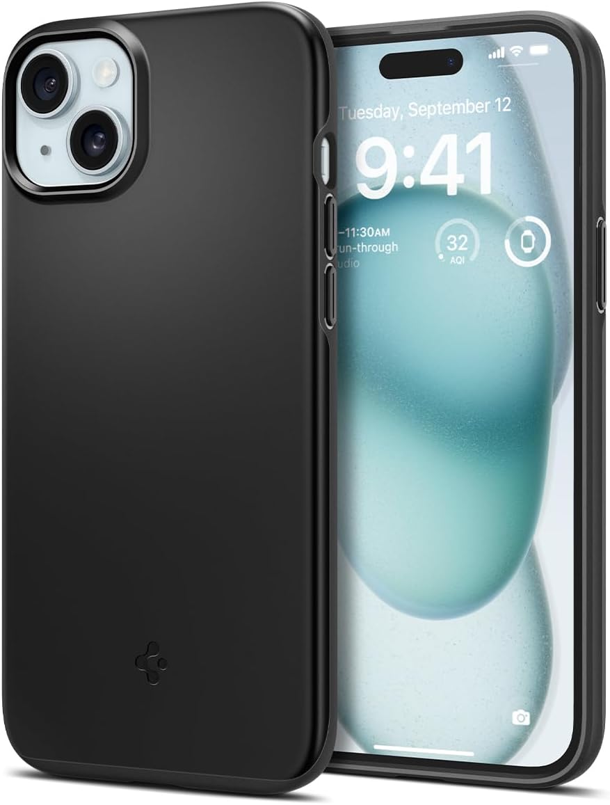 Spigen Thin Fit Designed for iPhone 15 Case (2023) [Military-Grade Protection] - Black