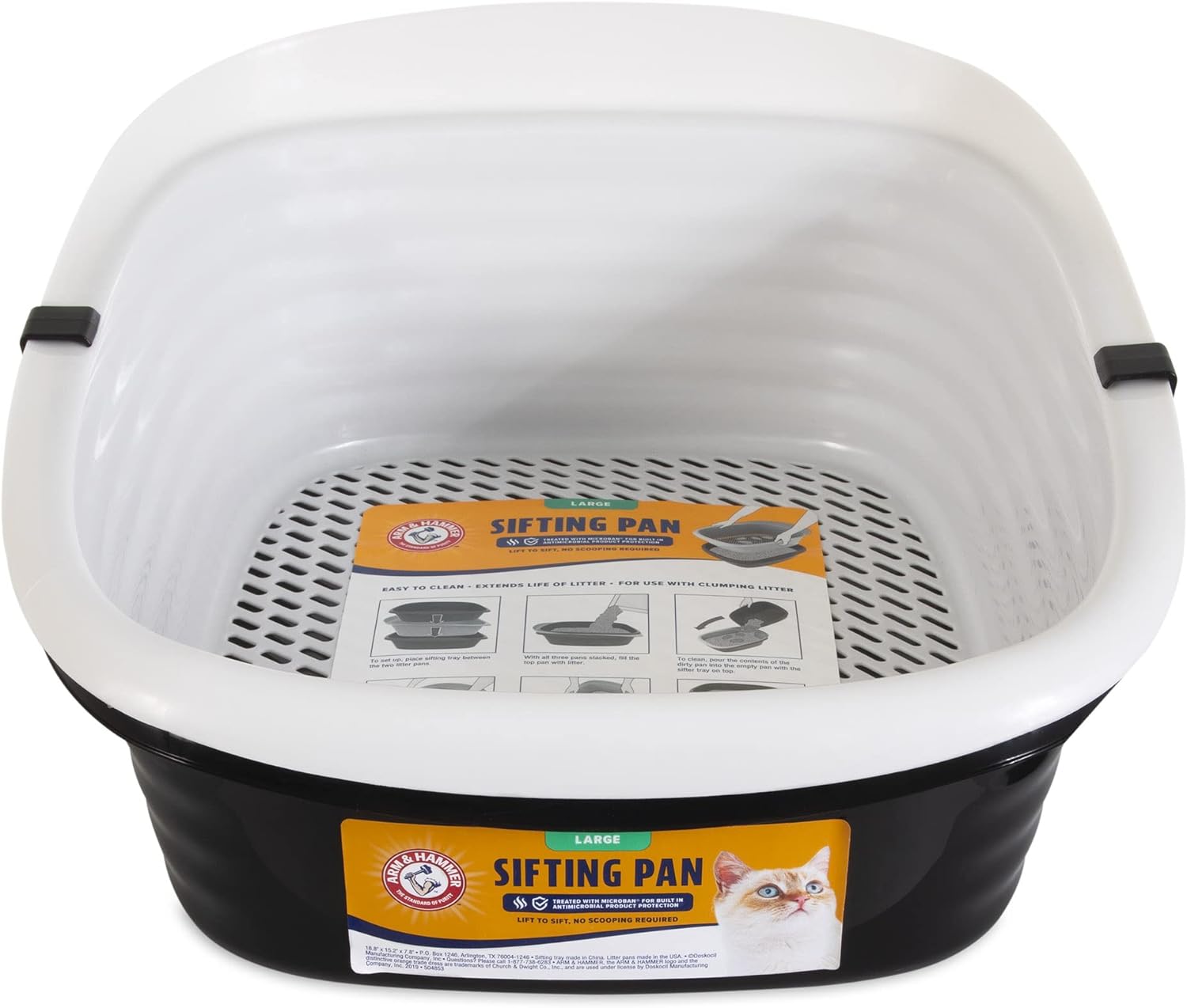 Arm & Hammer Large Sifting Litter Box Scoop Free Cat Litter Tray with Microban, Made in USA