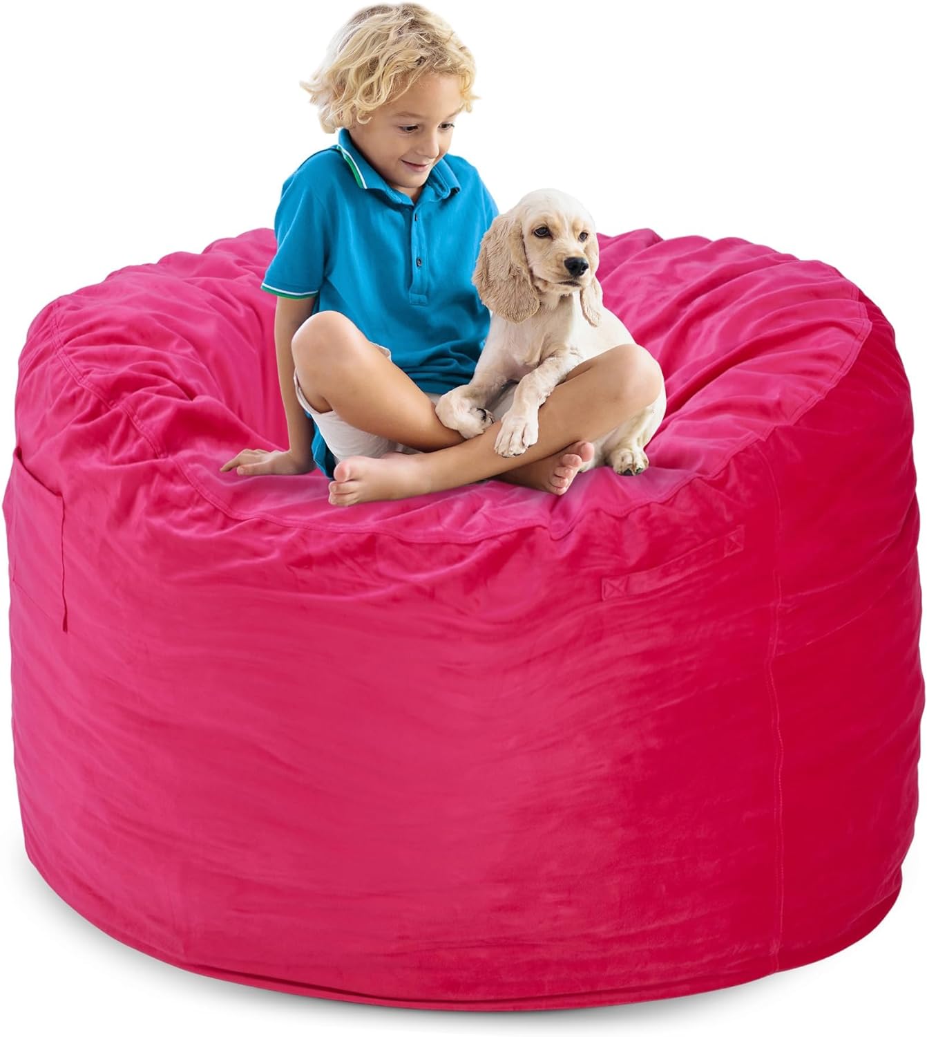 Homguava Bean Bag Chair 3' Bean Bags with Memory Foam Filled, Large Beanbag Chairs Soft Sofa with Dutch Velet Cover-36×36"×24"(Pink)