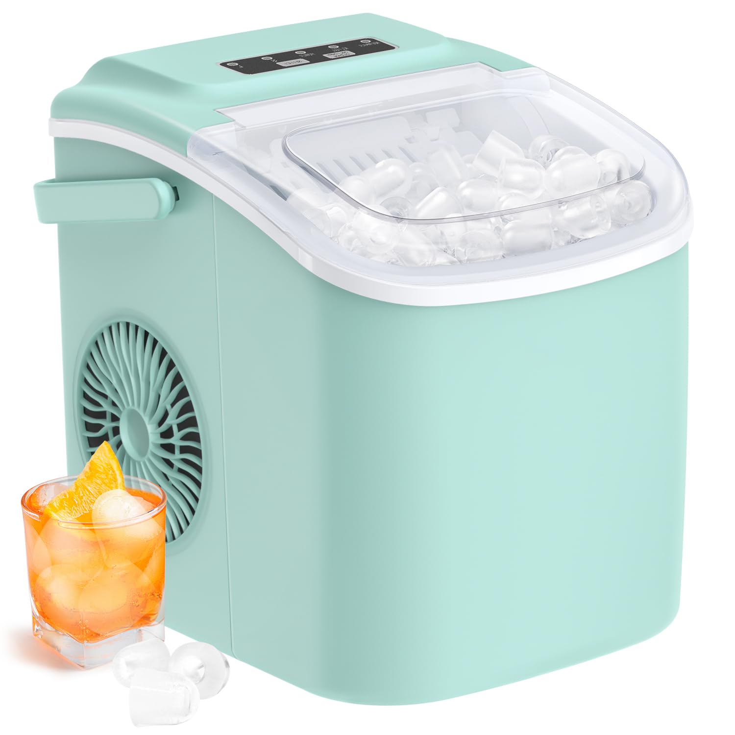 Silonn Countertop Ice Maker, 9 Cubes Ready in 6 Mins, 26lbs in 24Hrs, Self-Cleaning Ice Machine with Ice Scoop and Basket, 2 Sizes of Bullet Ice for Home Kitchen Office Bar Party, Green