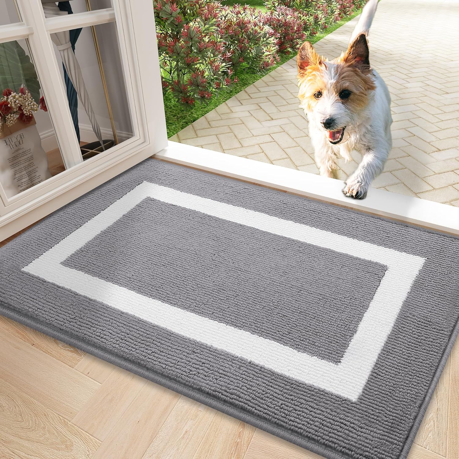 OLANLY Indoor Door Mat, 32x20, Non-Slip Absorbent Resist Dirt Entrance Mat, Washable Low-Profile Inside Entry Doormats for Entryway, Grey