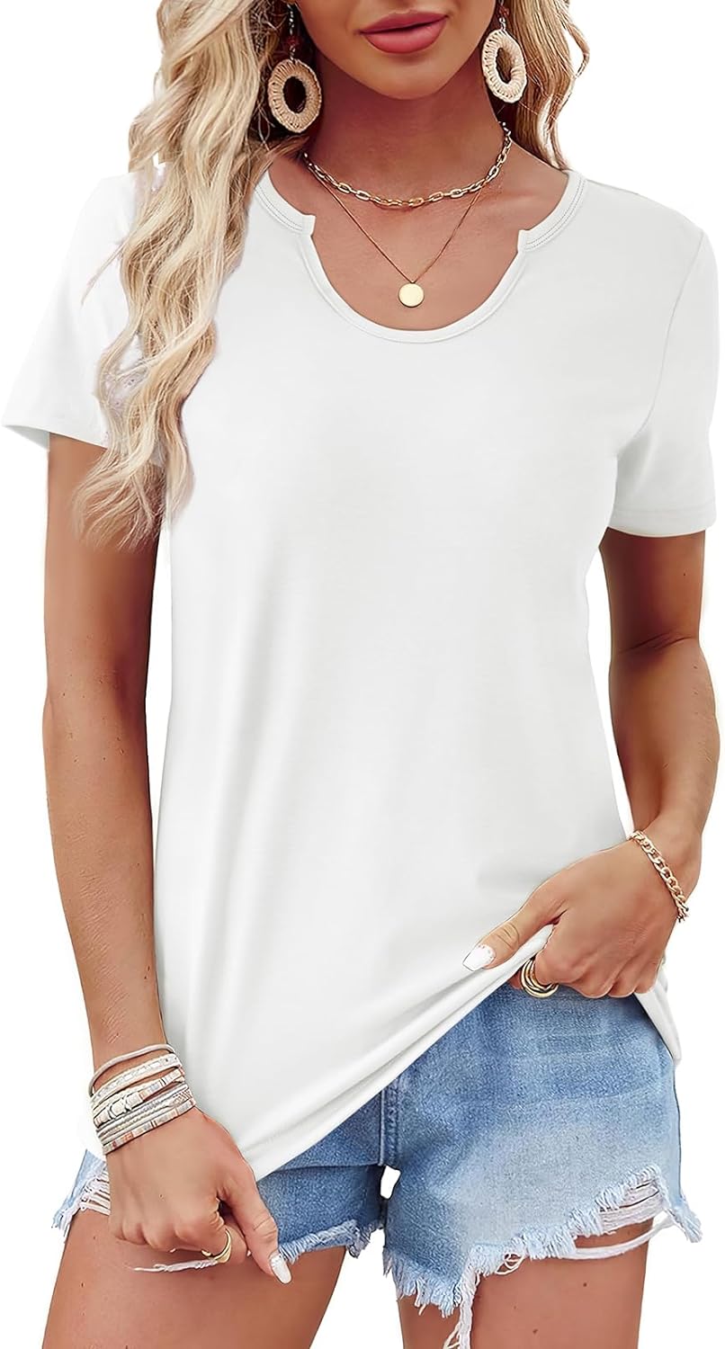 WIHOLL Summer Tops for Women Scoop Neck Basic Tees Short Sleeve Casual T-Shirts Loose Fit