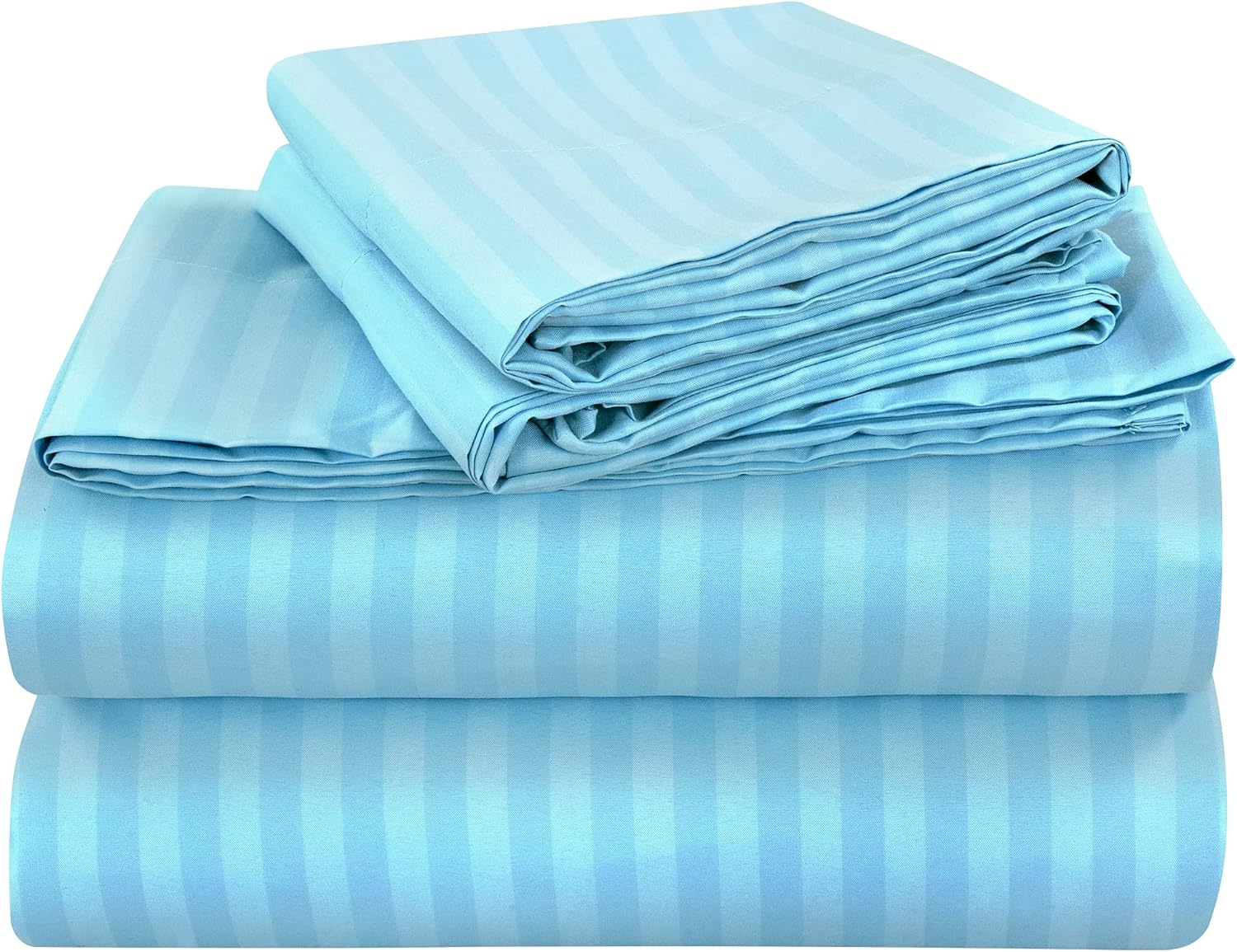 ROYALE LINENS Striped Bed Sheet Set - Microfiber 1800 Bedding - 1 Fitted Sheet, 1 Flat Sheet, 2 Pillow Cases - Wrinkle & Fade Resistant - 4 Piece Damask Stripe Queen Bed Sheet Set (Queen, Lake Blue)